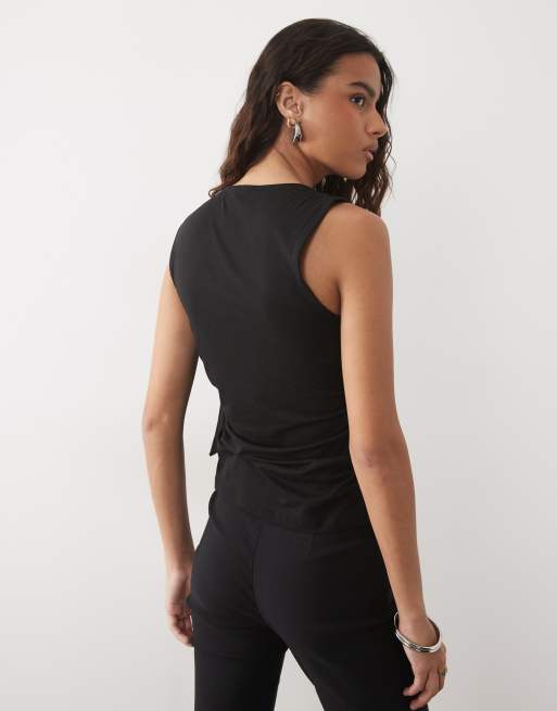 Miss Selfridge topp med flera knytmöjligheter på axlarna i svart, 2 av 4