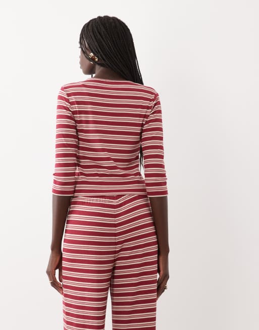 Miss Selfridge topp med knäppning framtill i röd randig set, 4 av 4