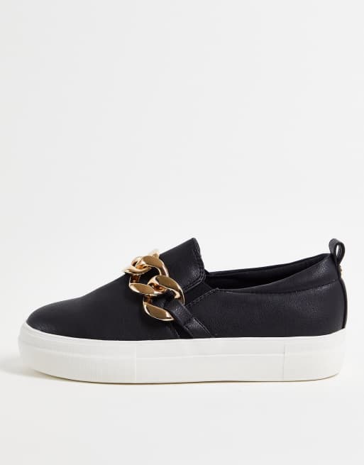 Miss Selfridge Tori black slip-on buckle canvas sneakers