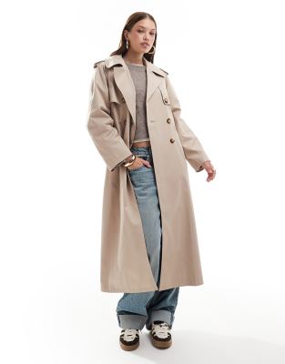 traditional oversized trench coat in stone-Neutral