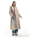 [Miss Selfridge] Miss Selfridge traditional oversized trench coat in stone-Neutral 18 STONE