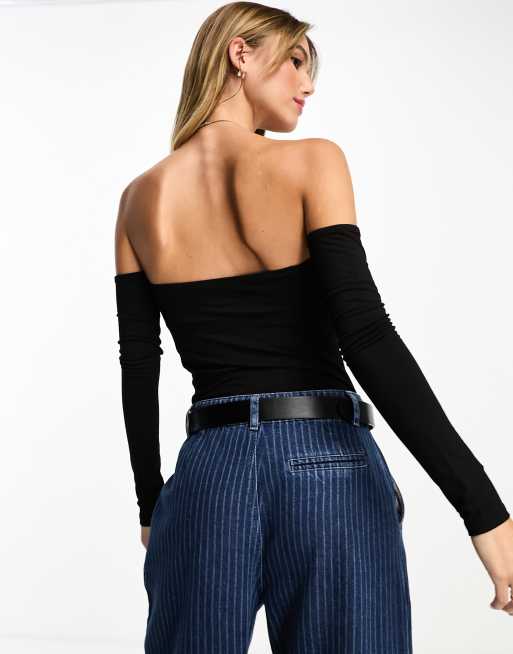 Miss Selfridge – Trägerloser Body in Schwarz mit abnehmbaren Ärmeln, 2 von 4