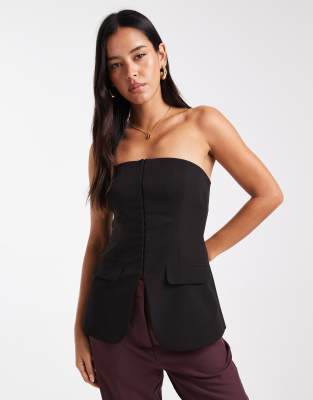 Miss Selfridge - Trägerloses Korsett-Oberteil in Schwarz