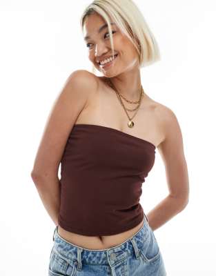 Miss Selfridge - Trägerloses Oberteil in Schokobraun
