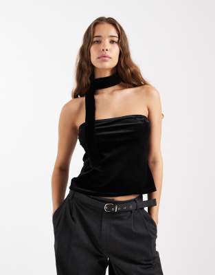 Miss Selfridge - Trägerloses Schaloberteil aus Samt-Schwarz