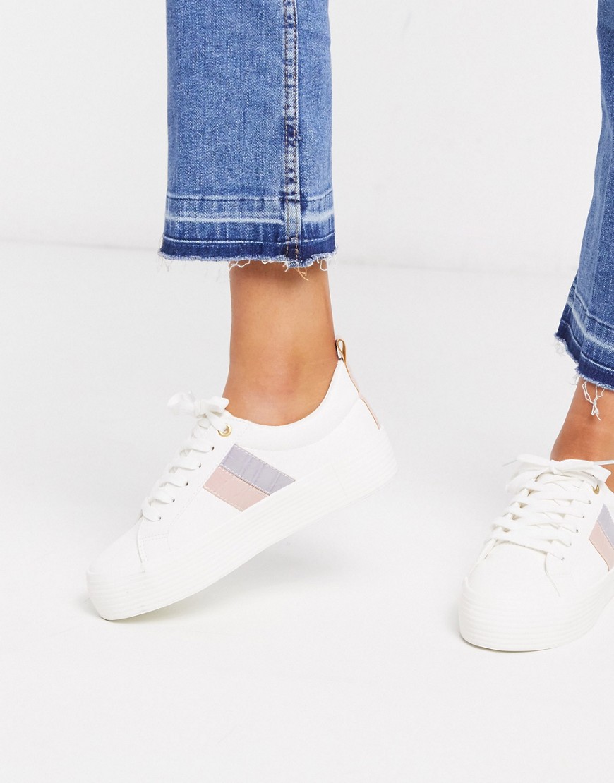 Miss Selfridge trainers with pink stripe in white