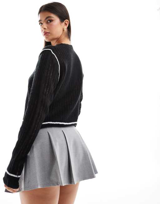 Miss Selfridge – Transparenter Strickpullover in Schwarz mit Kontrastdetails, 3 von 4