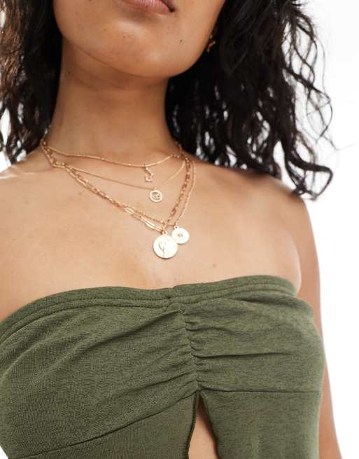 Miss Selfridge – Transparentes Longline-Camisole in Khaki mit Schlitz vorne, Kombiteil, 2 von 4