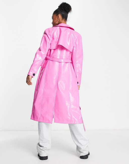 Miss Selfridge - Trench-coat à ceinture en vinyle - Rose vif , 2 de 4