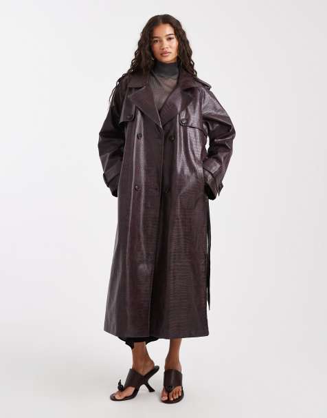 Miss Selfridge - Trench-coat en similicuir effet craquelé - Prune - view 1