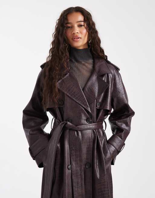 Miss Selfridge - Trench-coat en similicuir effet craquelé - Prune, 3 de 4