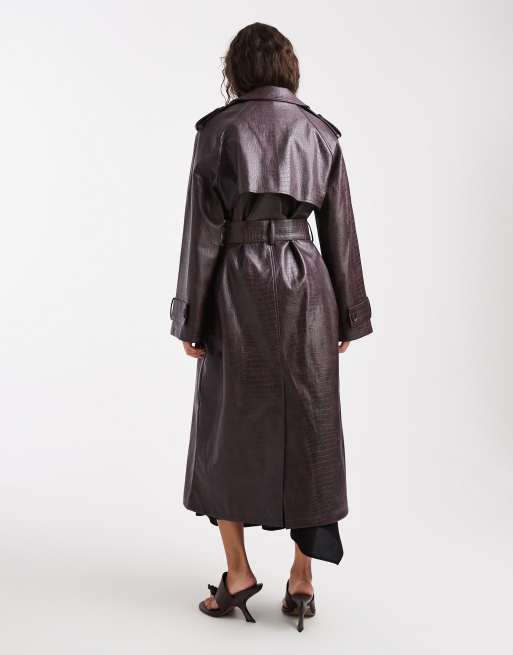 Miss Selfridge - Trench-coat en similicuir effet craquelé - Prune, 4 de 4
