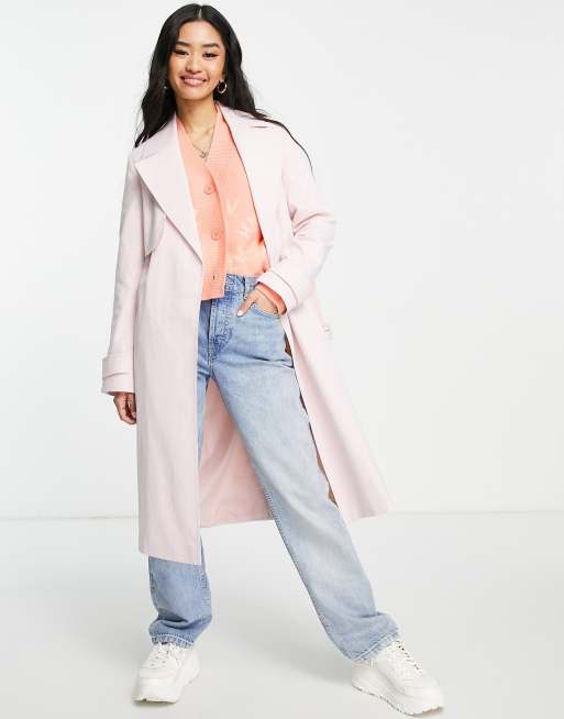 New look button front store coat in light pink