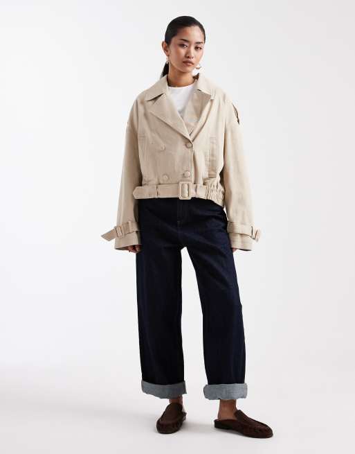 Miss Selfridge - Trench corto con cintura lavaggio stone wash, 2 di 4
