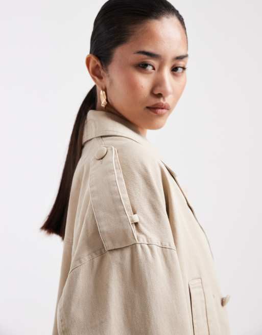 Miss Selfridge - Trench corto con cintura lavaggio stone wash, 4 di 4
