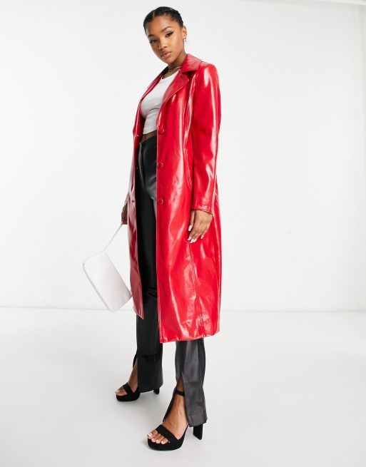 Miss Selfridge – Trenchcoat aus Vinyl-Kunstleder in leuchtendem Rot , 4 von 4