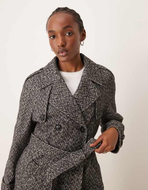 Miss Selfridge - Trenchcoat met visgraatmotief en riem in mono, 2 van 4