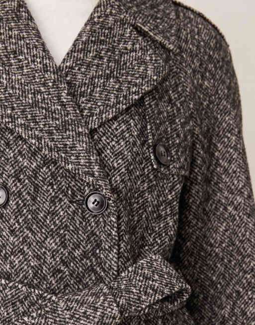 Miss Selfridge - Trenchcoat met visgraatmotief en riem in mono, 3 van 4