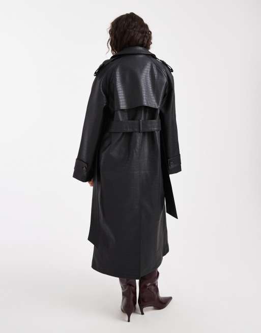Miss Selfridge - Trenchcoat van craquelé imitatieleer in zwart, 2 van 4