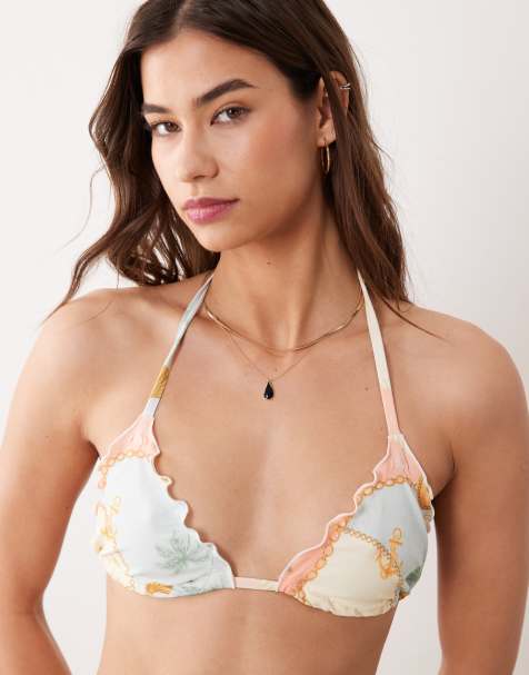 Miss Selfridge – Triangel-Bikinioberteil mit Kettenmuster und Rüschensaum - view 1