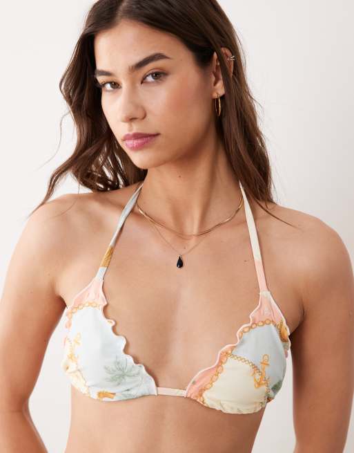 Miss Selfridge - Triangel bikini met ruches langs de randen en kettingprint, 2 van 3