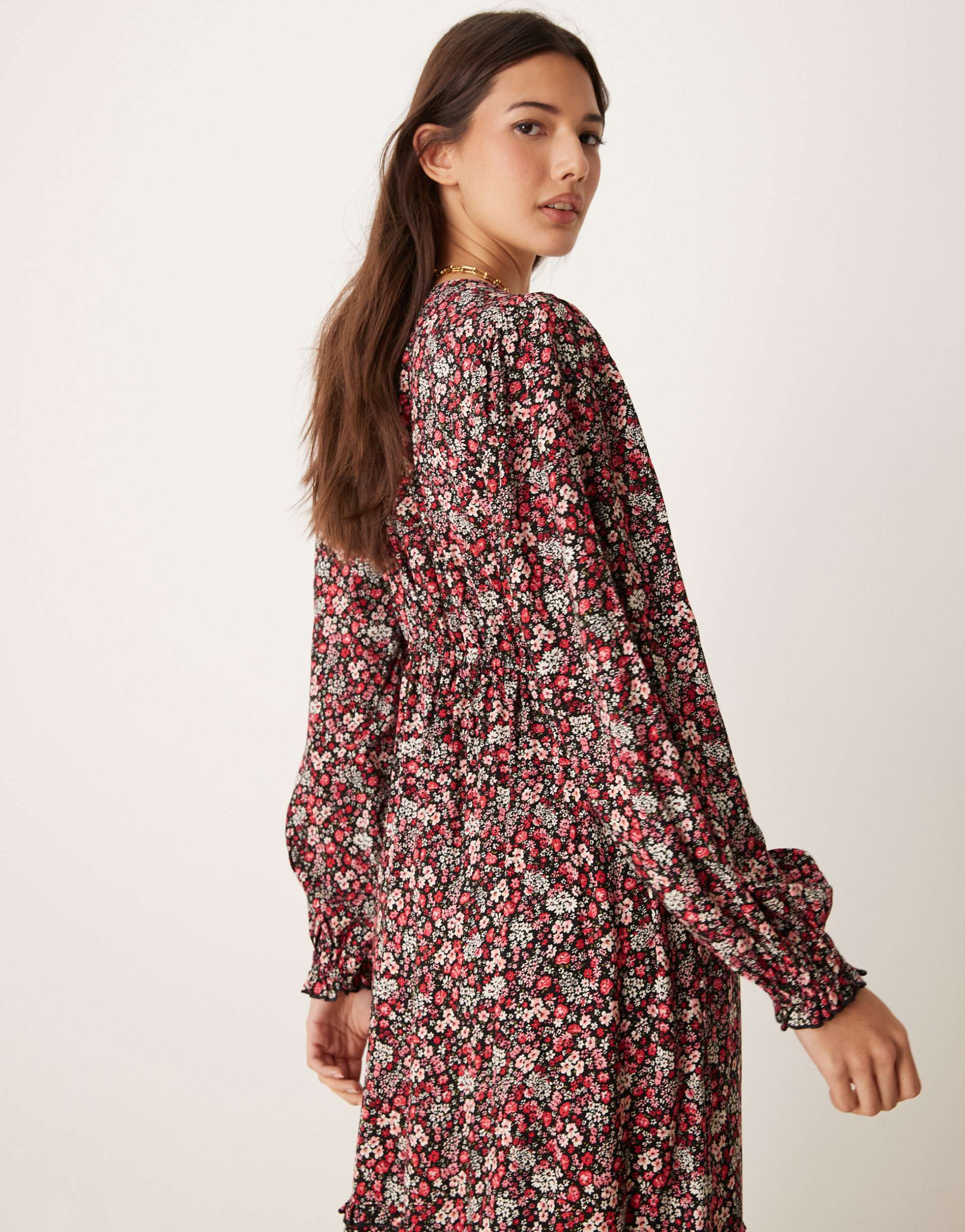 miss selfridge trimmed maxi dress in multi print