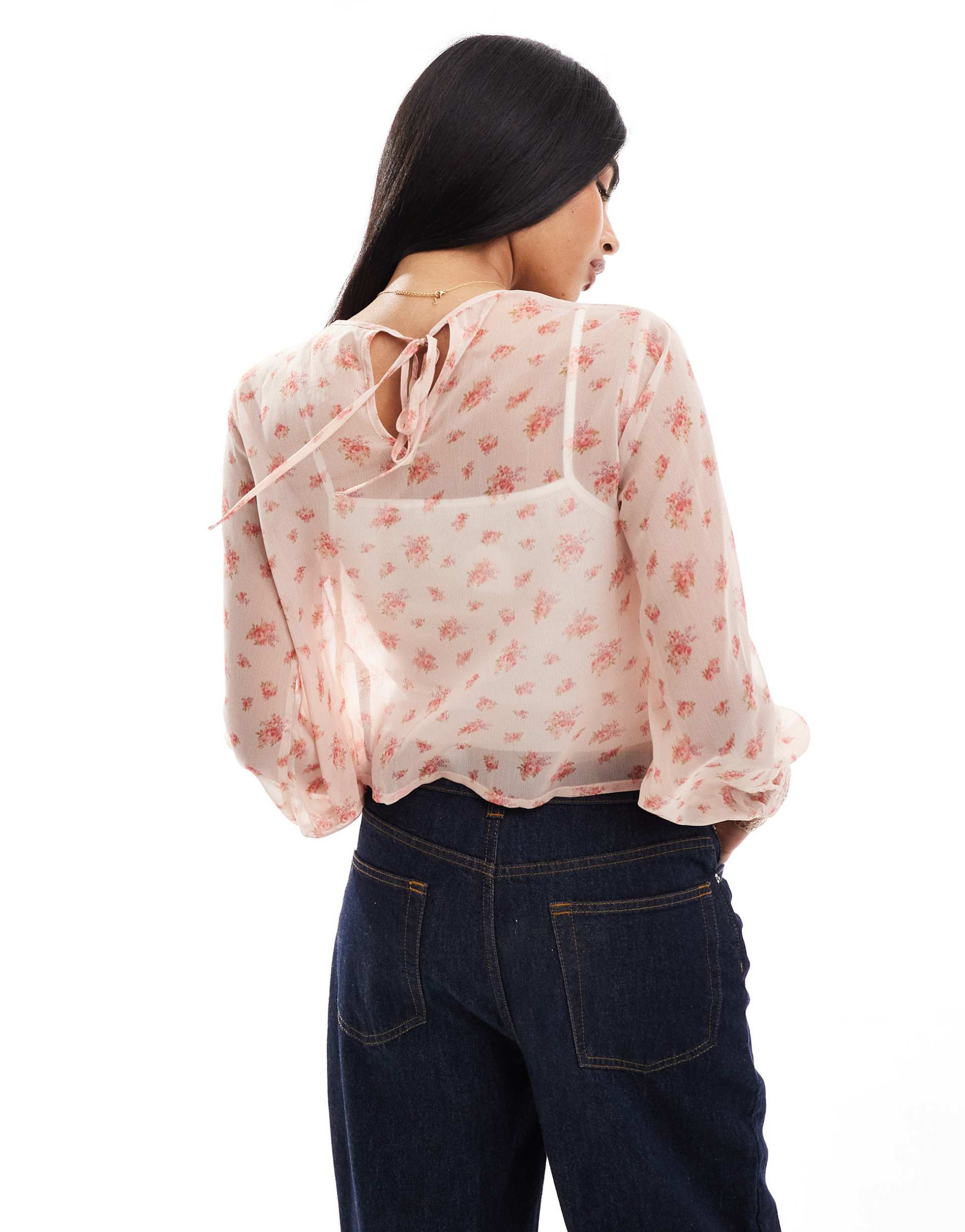 miss selfridge trimmed up blouse in ditsy print