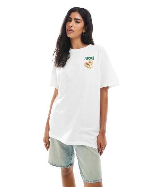Miss Selfridge tropical papaya graphic tee in white