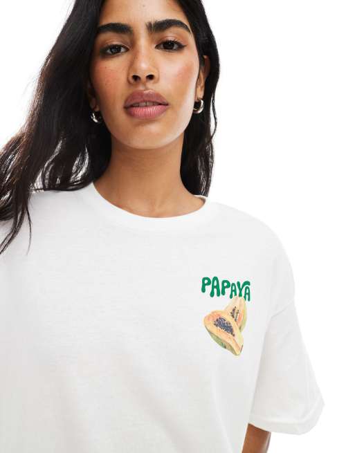 Miss Selfridge tropical papaya graphic tee in white