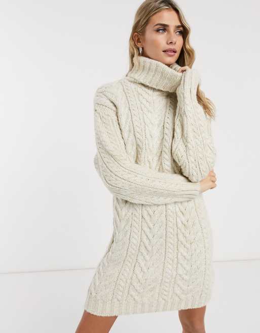 Miss Selfridge - Trui-jurk met col in lichtbeige
