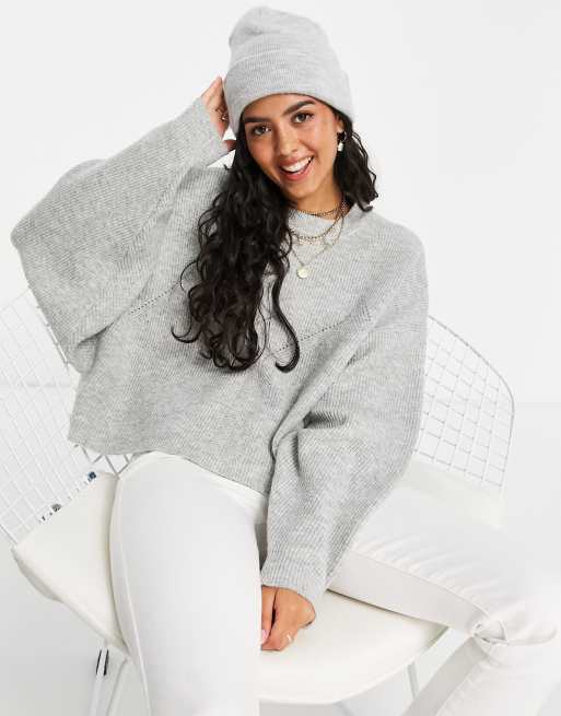 Miss Selfridge - Trui met lange vleermuismouwen in grijs