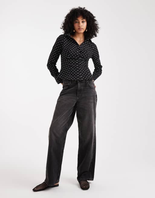 Miss Selfridge - Tætsiddende poplin-skjorte med polkaprikker, 3 af 4