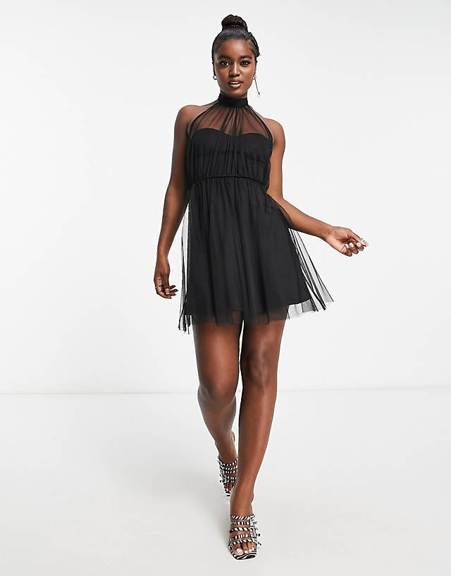 Miss Selfridge tulle mini dress in black ZN7635