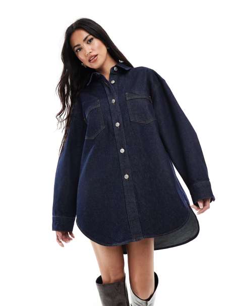 Miss Selfridge - Tunica oversize lavaggio medio in denim con bottoni - view 1