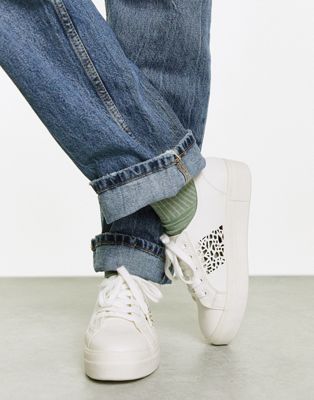 Miss Selfridge Turf laser cut lace up sneakers in white - ASOS Price Checker