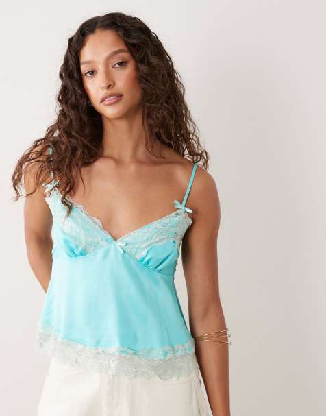 Miss Selfridge – Turkost linne i satin och spets - view 1