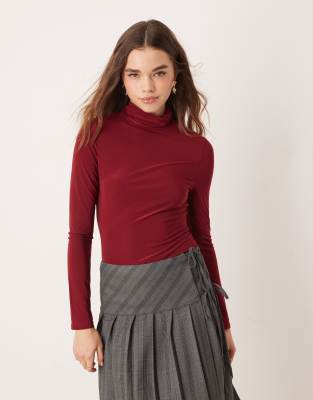 turtleneck soft touch top in burgundy-Purple