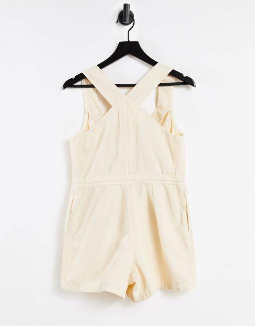 Miss Selfridge - Tuta corta in denim bianco con zip, 4 di 4