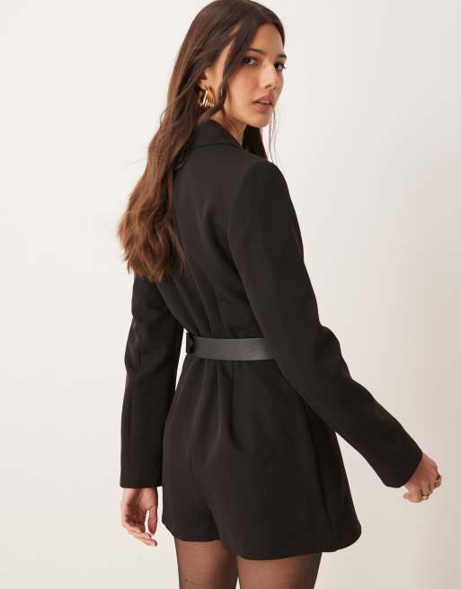 Miss Selfridge Tuta corta stile blazer nera con cintura ASOS