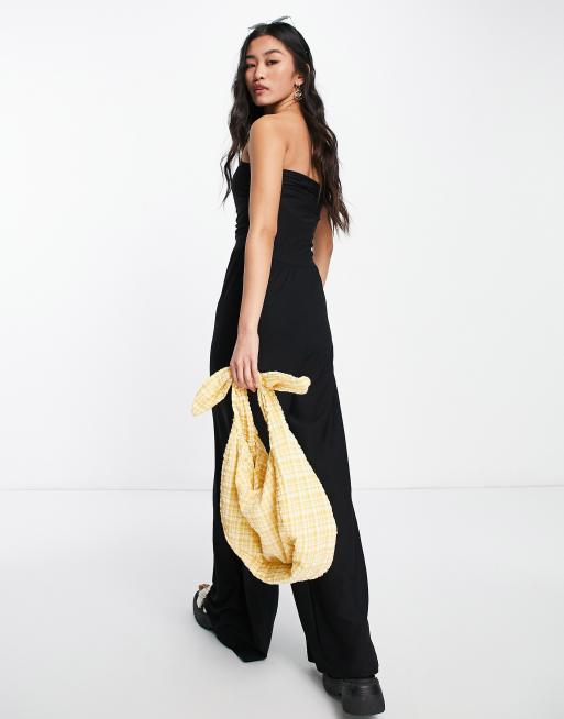 Miss Selfridge - Tuta jumpsuit a fascia nera arricciata , 2 di 4