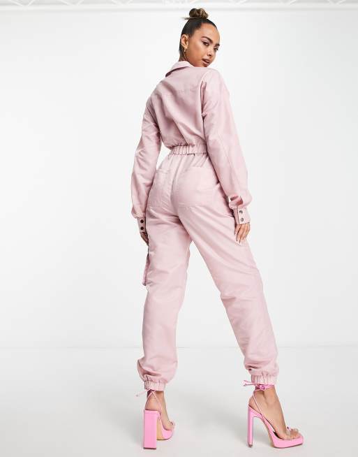 Miss Selfridge - Tuta jumpsuit parachute cargo rosa polvere, 2 di 4