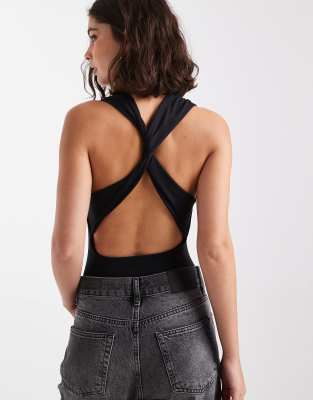 Miss Selfridge Twist Back Bodysuit In Black