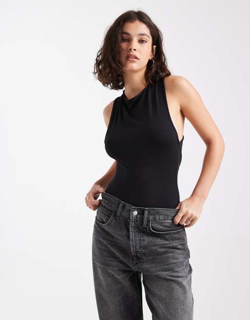 Miss Selfridge twist back bodysuit in black, 4 of 4