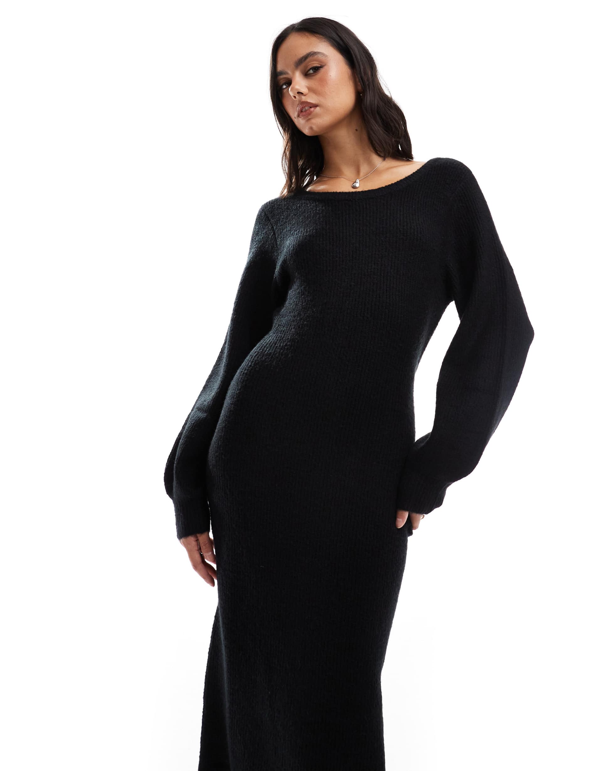 miss selfridge twist back cozy knit maxi dress in black