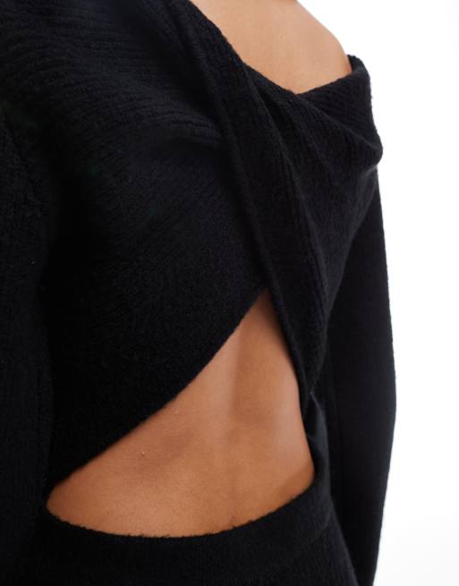 Miss Selfridge twist back cozy knit maxi dress in black