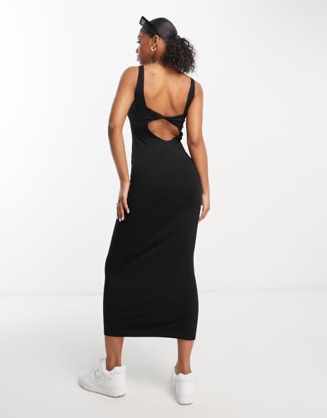 Miss Selfridge twist back scoop midi dress in black 