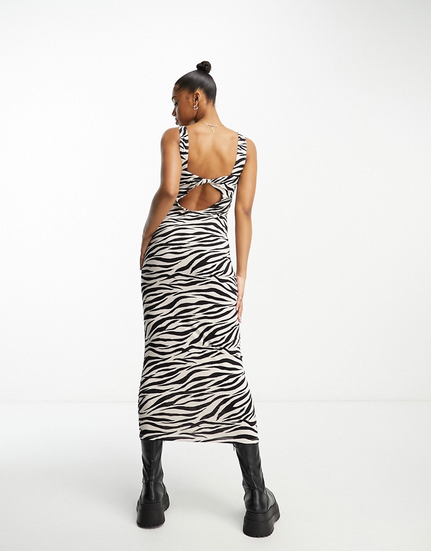 Miss Selfridge Twist Back Scoop Midi Dress In Zebra Print-multi In White