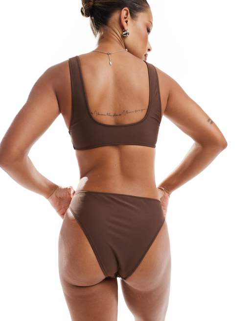 Miss Selfridge twist detail bottom in chocolate, 3 of 4