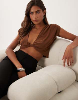 Miss Selfridge Twist Front Top In Brown