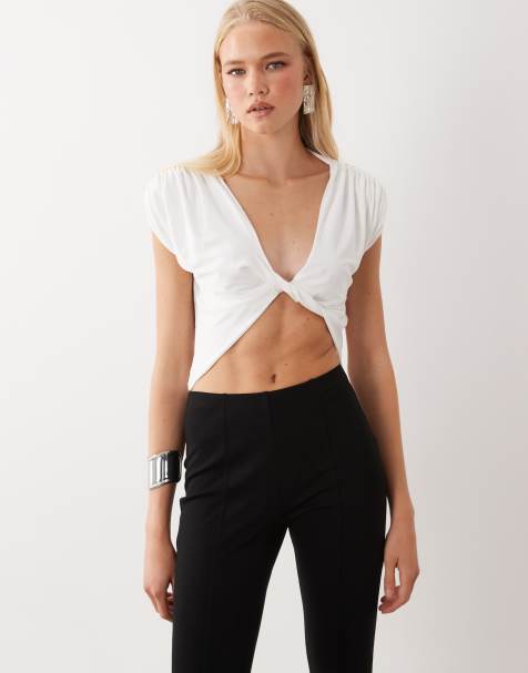 Miss Selfridge twist front top in cream - view 1